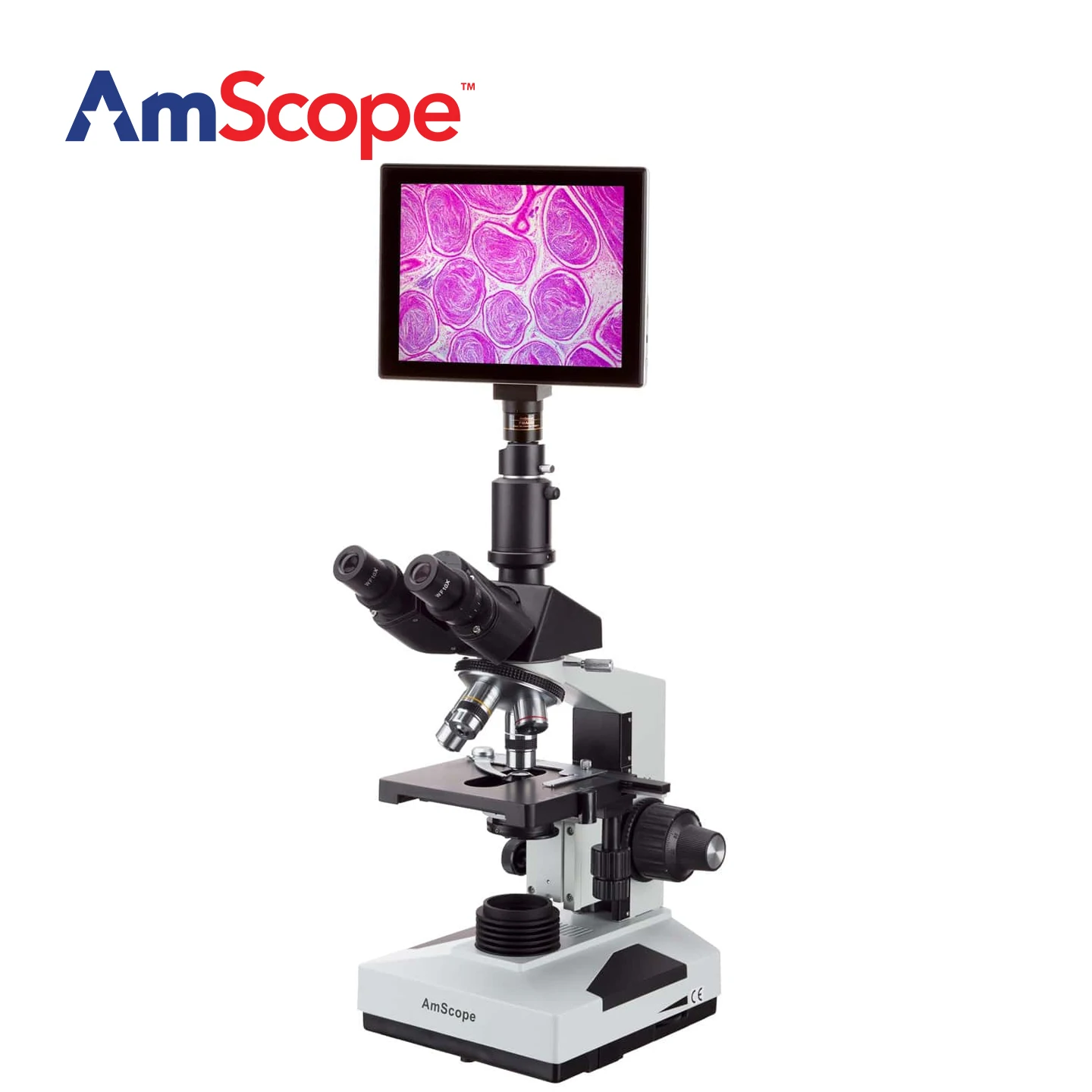 AmScope T490-TP Digital Enabled Trinocular Biological Microscope with 20W Incandescent Light Source