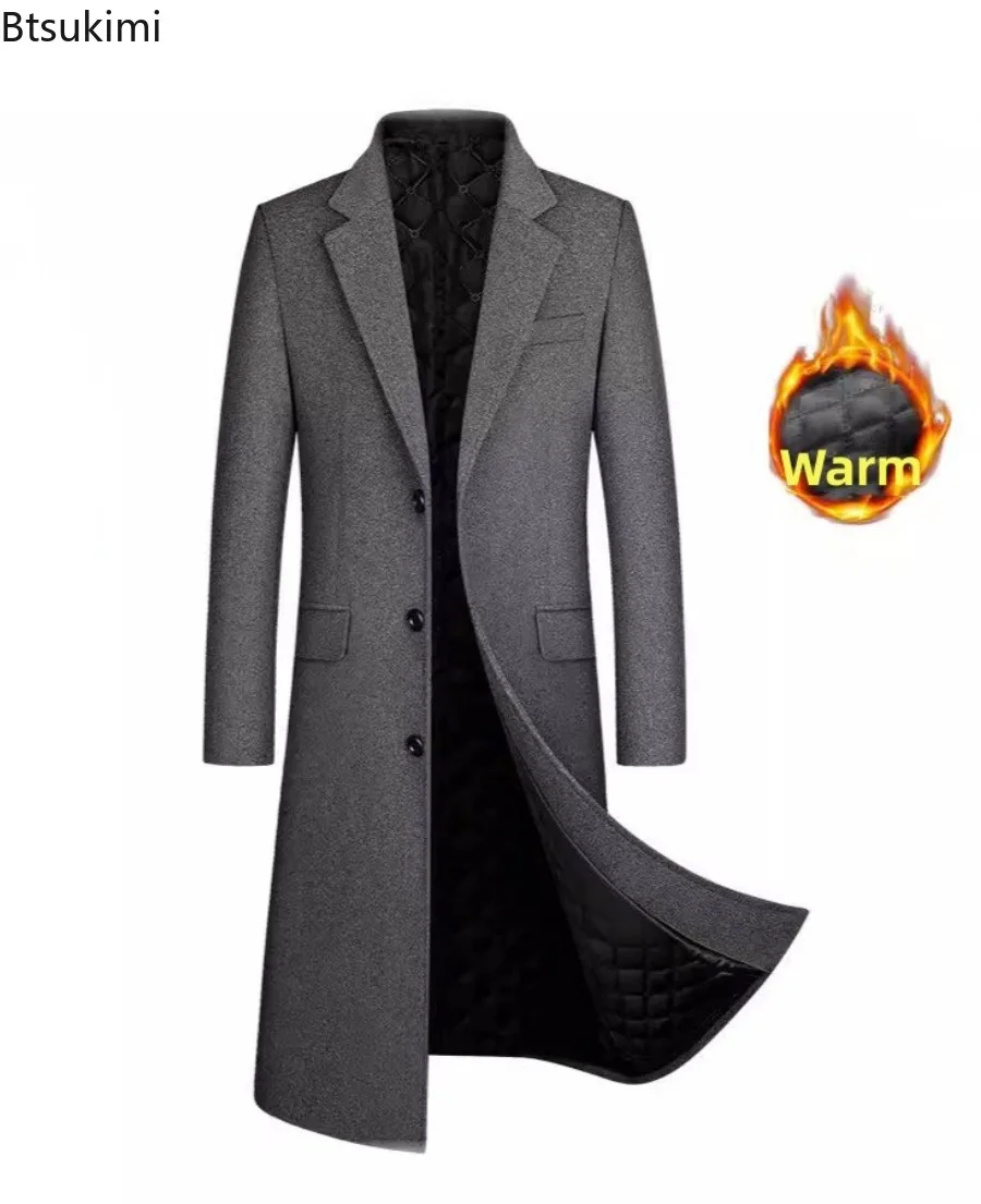 

2025 Autumn and Winter Boutique Men's Clothing Classic Solid Thicken Warm Woolen Overcoats Fashion Slim Extra Long Trench Coats
