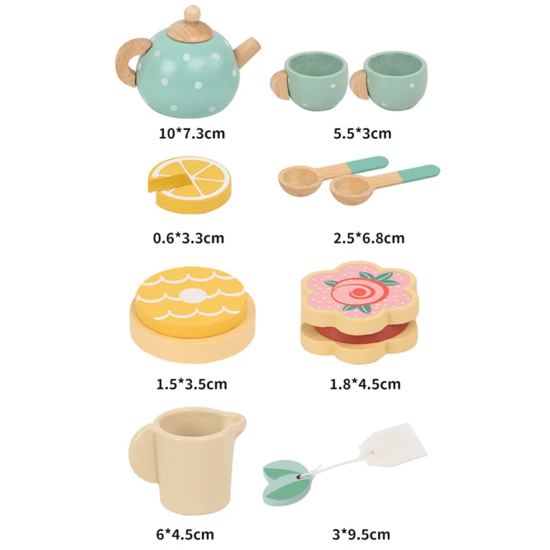 Wooden Afternoon Tea Set Toy Pretend Play Food Learning Role Play Game Early Educational Toys for Toddlers Girls Boys Kids Gifts