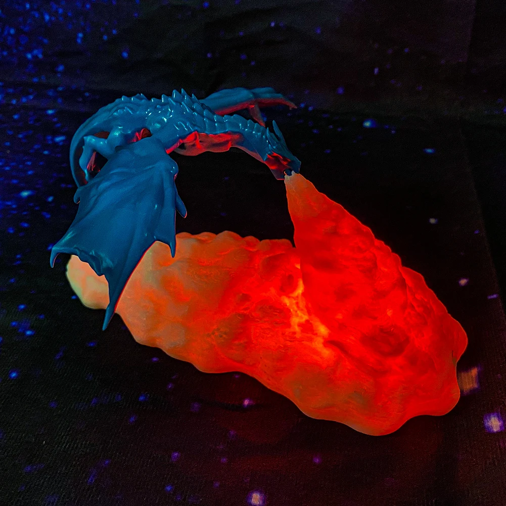 3D Printed LED Lamps Eye Protection Fire/Ice Dragon Indoor Lighting Kids Sleep Accompany Tabletop Light for Bedroom/Living Room