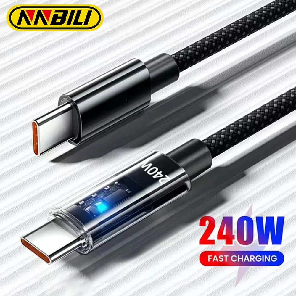 NNBILI Dual Charging Line Type-C Cable Fast Charging Nylon Braided 240W Type C Data Cord for iPhone 17 16 Samsung Huawei Laptop