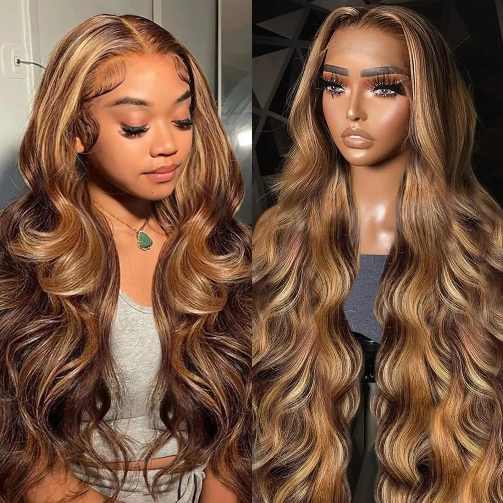 4/27 Honey Blonde Body Wave Lace Frontal Wigs with Baby Hair 13x6 Lace Front Wigs Human Hair 180% Density for Black Women 30Inch