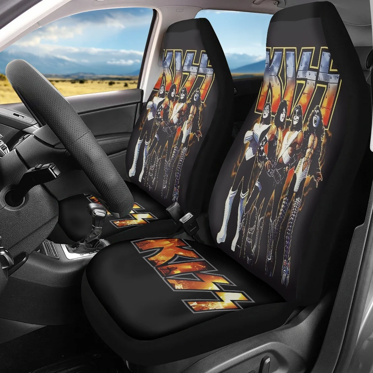 

Fashion Kiss Rock Band Design Car Seat Cover Easy to Install Soft Comfortable Bucket Seat Cover Universal Size Fit for Most Cars