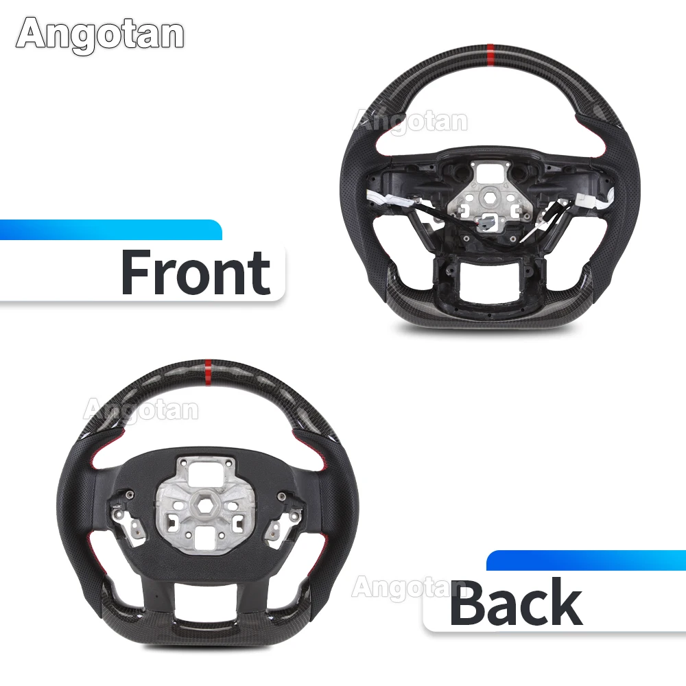 عجلة قيادة ساخنة من ألياف الكربون الحقيقية لـ F150 Raptor 2015-2020 قبضة جلدية مسطحة القاع مع فتحات مجداف