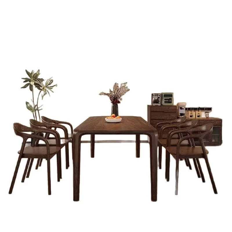Walnut solid wood dining table, rectangular mortise and tenon tea table, household light luxury