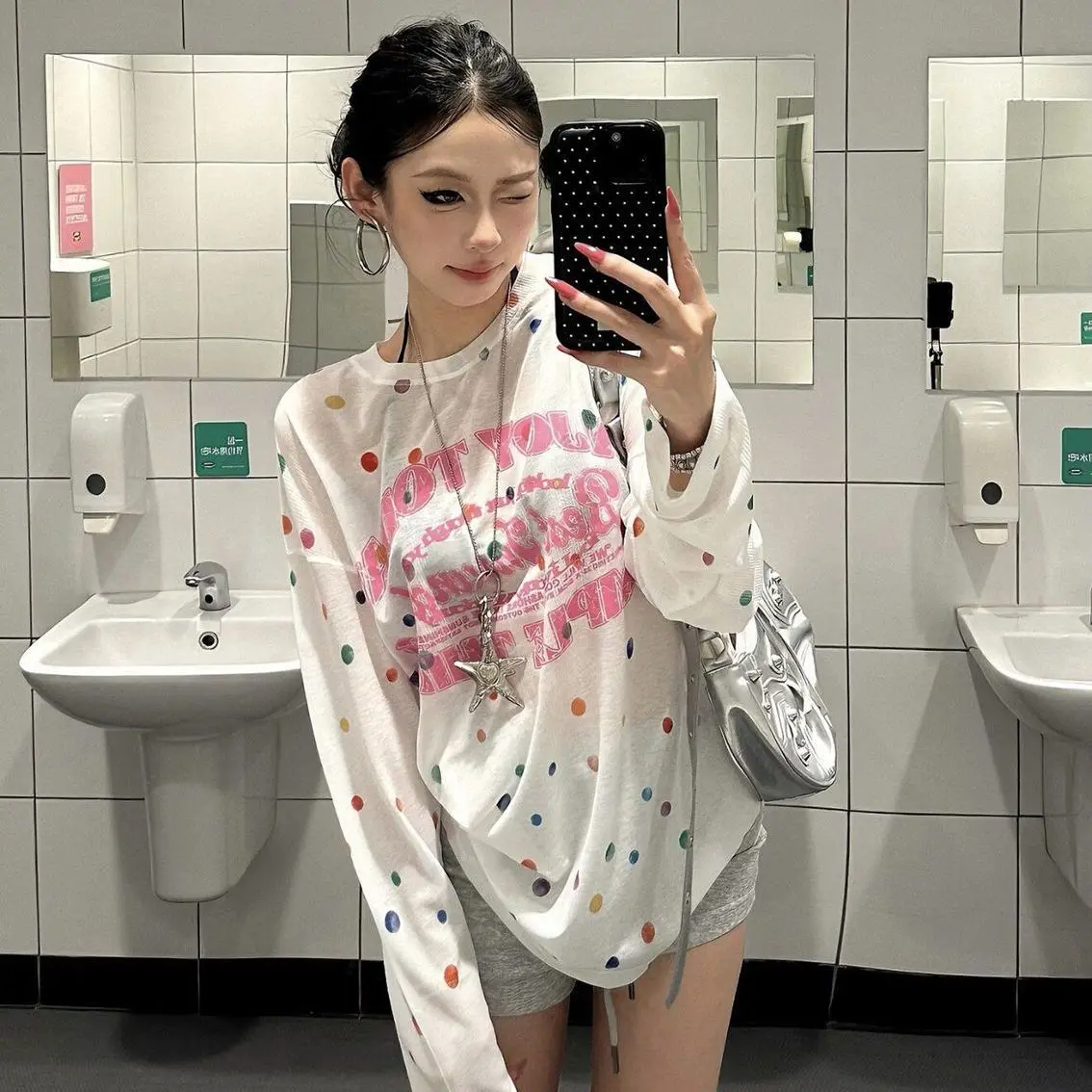 Korean Girls Colorful Dot Sunscreen Cover Women Summer 2026 New Loose Casual Thin Design Slightly Transparent Top