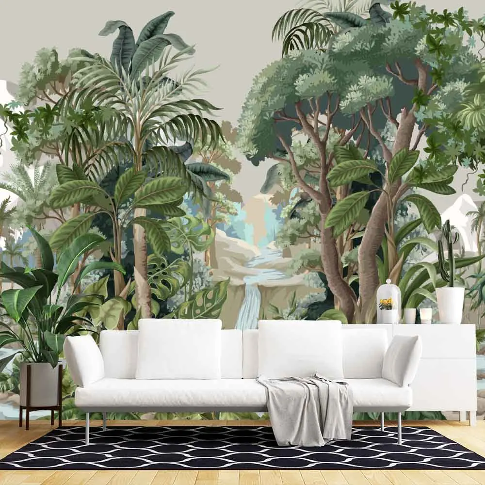 Palm Leaf Animal Lion Print Living Room Decoration Wallpaper Peel and Stick Family Wallpaper Window Funitures Paper Decoration