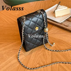 VOLASSS Cowhide Versatile Mobile Bag Women New Fashion Genuine Leather Chain Shoulder Bags Designer Mini Crossbody Bags Female