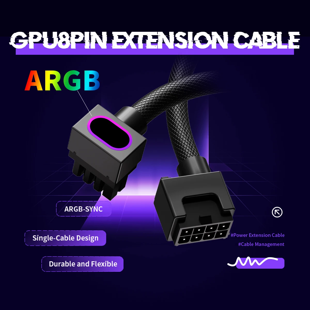 

AIJS GPU 8PIN Extension Cable, Graphics Card Extension Cable ARGB with 5V 3Pin,18AWG 90° Right-Angle Design,Male-to-Female Cable