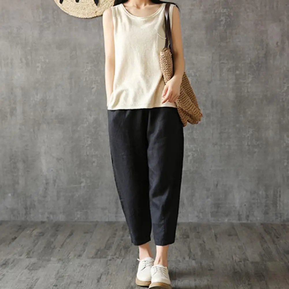 Summer Women Cotton Linen Pants Hight Waist Loose Oversized Trousers Female Long Casual Solid Color Pants Streetwear Women