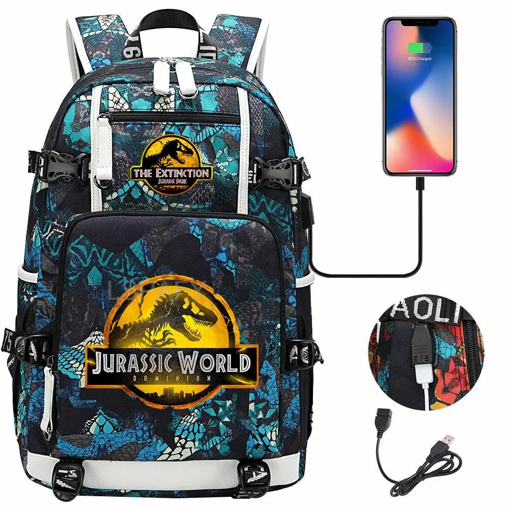 New Jurassic World Backpack USB Black Computer Men Women Travel Daypack Student School Bags Casual Laptop Shoulder Bags