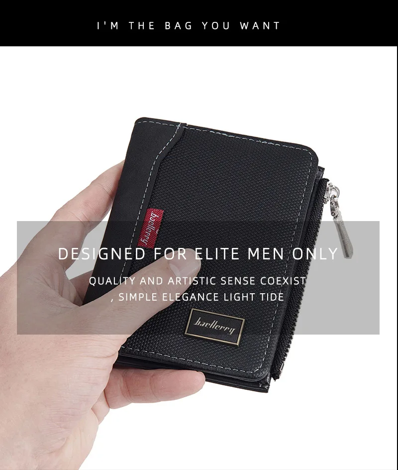 Baellerry Luxusmarke RFID Einfache Herren-Reißverschluss-Geldbörsen Kartenhalter Herrenbrieftasche Fotohalter Münzfach Geldbeutel für Männer – Detail 3