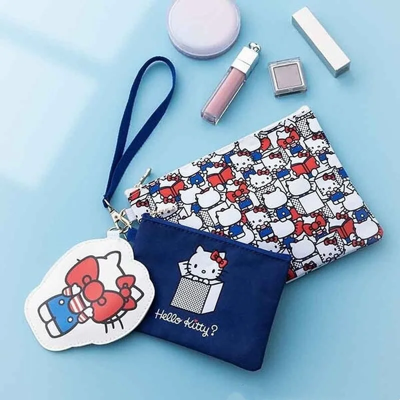 

Kawaii Japanese Kitty Three-Piece Canvas Storage Bag Portable Handbag Student Pencil Bag Storage Bag Girl Cosmetic Bag Gift