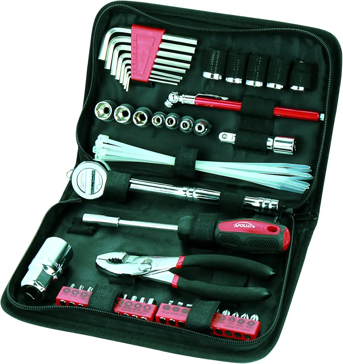 

56-Piece Compact Auto Tool Set in Zippered Case, Metric Sockets for Car Emergency & Motorcycle Repair, Great Travel Kit - Red