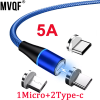 MVQF 3in1 1M+2T 5A Fast Charge Magnetic USB Type C Cable for  IPhone Huawei Xiaomi Samsung OPPO Microusb Magnet for Android