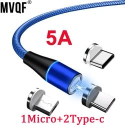 MVQF 3in1 1M+2T 5A Fast Charge Magnetic USB Type C Cable for IPhone Huawei Xiaomi Samsung OPPO Microusb Magnet for Android