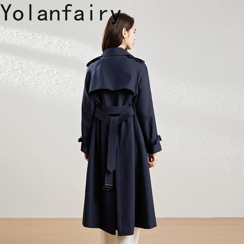YOLANFAIRY 2025 Fall Elegant Jacket for Women British Style Trench Coat Woman Loose Lace-up High Street Coats Female Windbreaker