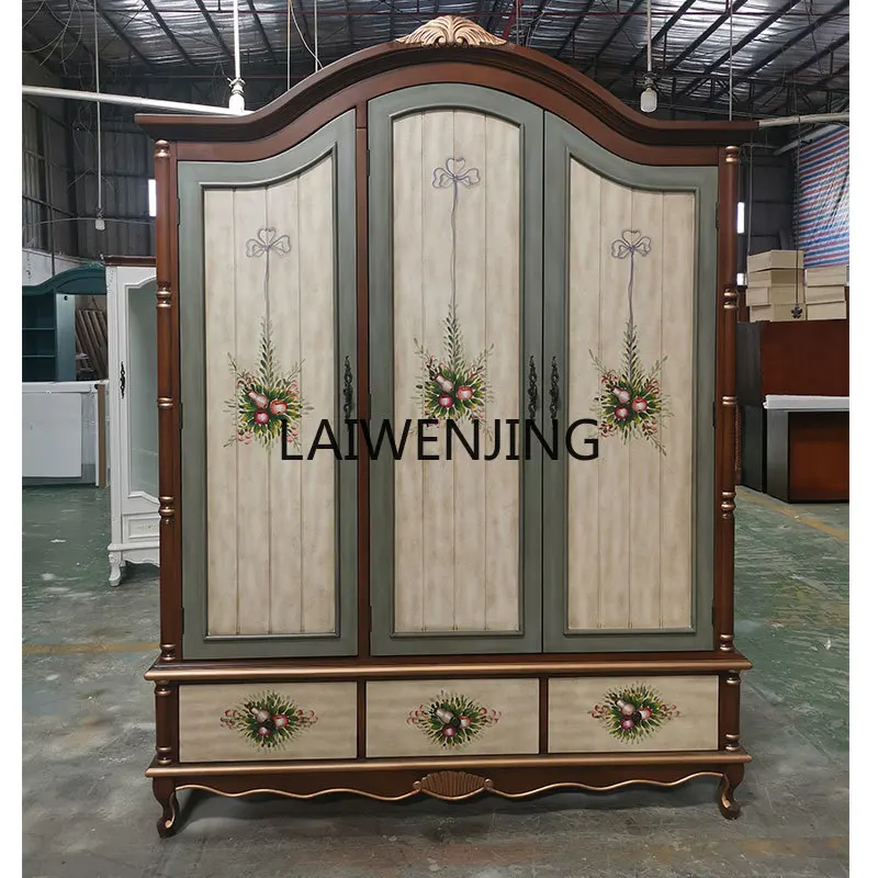 LYN factory real shot American country three-door wardrobe bedroom hanging clothes double-door painted cabinet