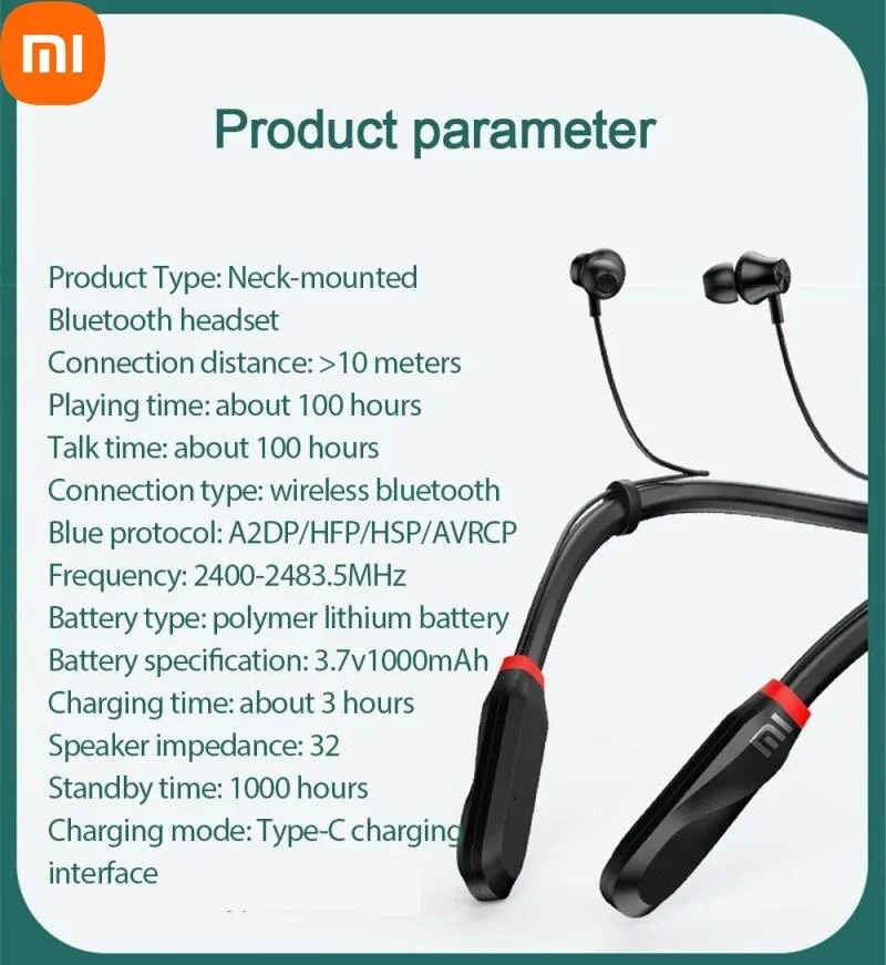 Xiaomi سماعة لاسلكية تعمل بالبلوتوث 5.1 سماعات أذن رياضية مدمجة بميكروفون بشريط حول الرقبة I35 سماعات أذن استريو لتشغيل 200 ساعة