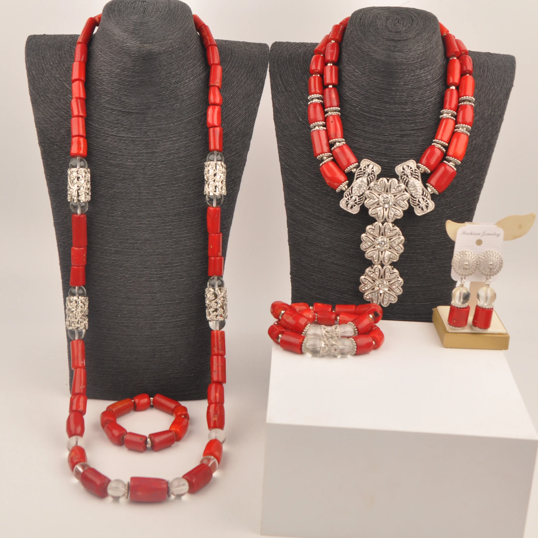 Red Nigerian wedding Necklace Natural Coral African fashion jewelry collection