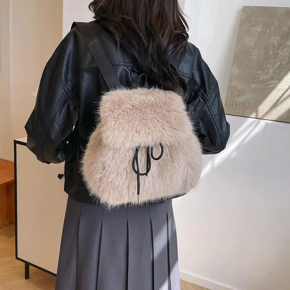 Women\'s Fashion Backpack Autumn And Winter Korean Fluffy Backpack Plush School Bag Kawaii Shoulder Bag Simple Satchel Handbag