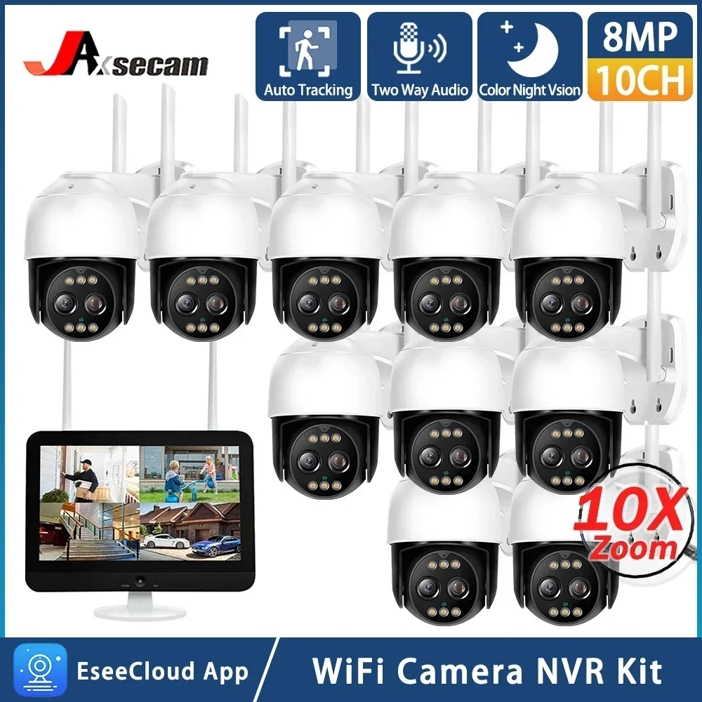 

8MP 4K Audio IP Camera Outdoor Dual-Lens 10CH 12.5 LED Screen Wifi NVR Auto Tracking 10X Digital Zoom PTZ Control Camera System