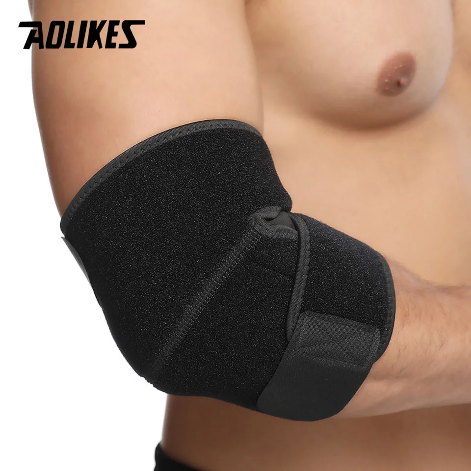 AOLIKES 1PCS Adjustable Elbow Support Wrap Brace Pad Strong Basketball Sports Elastic Elbow Injury Pain Relief Protector