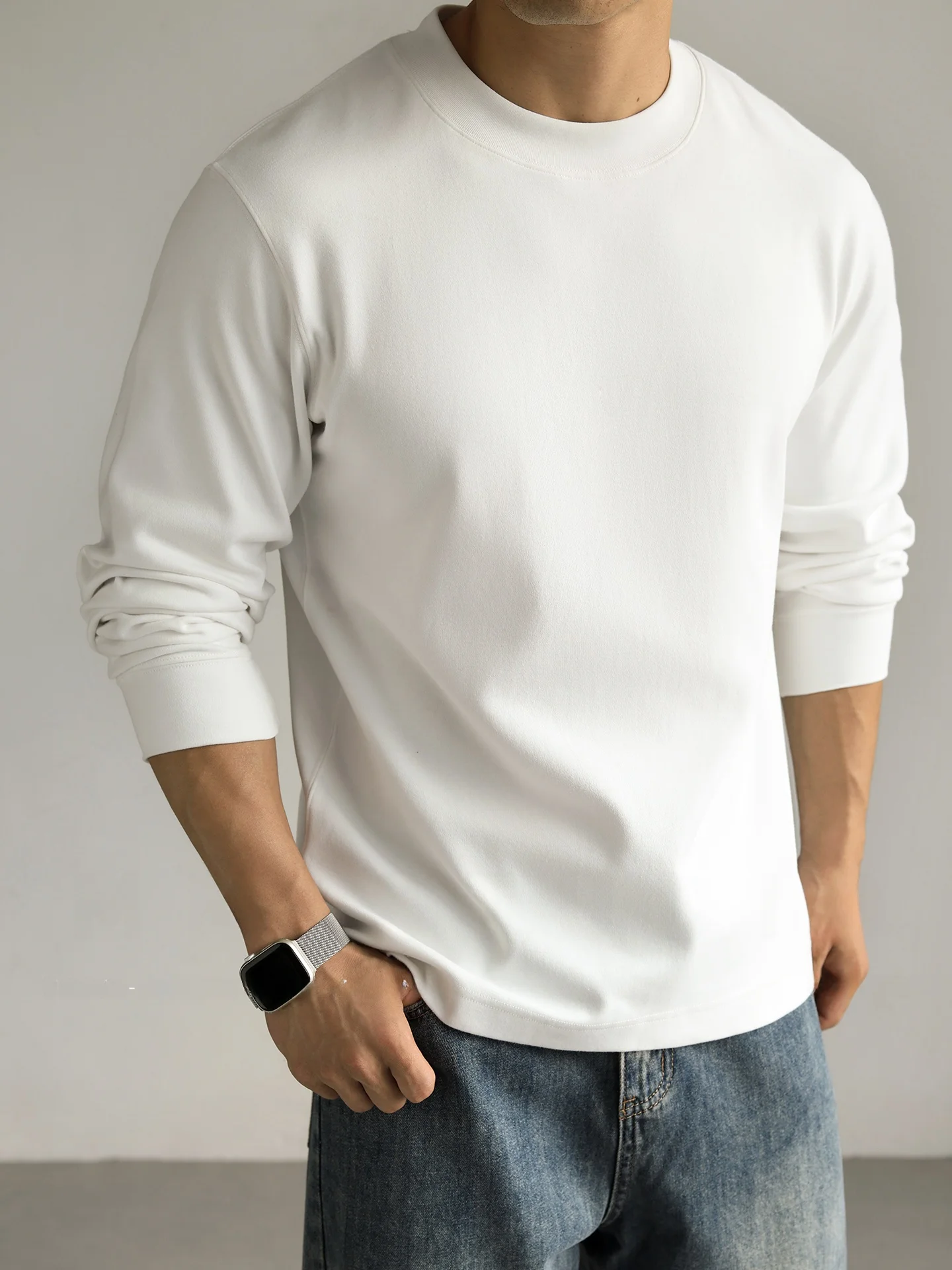 Men's Long Sleeve T-Shirt Double-sided Heavyweight Combed Cotton round Neck Basic Style Breathable Sweat-wicking Fashionable ...