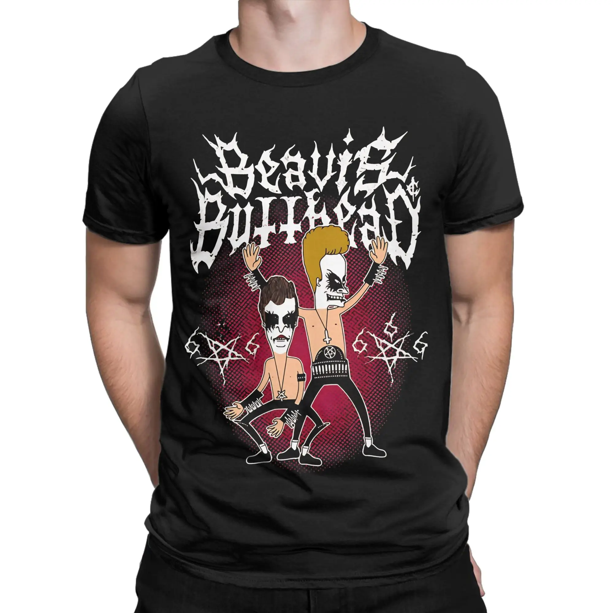 

Funny black metal chibi Beavis and Butthead T-Shirts Hipster Pure Cotton Tees O Neck Short Sleeve T Shirt Unique Clothing