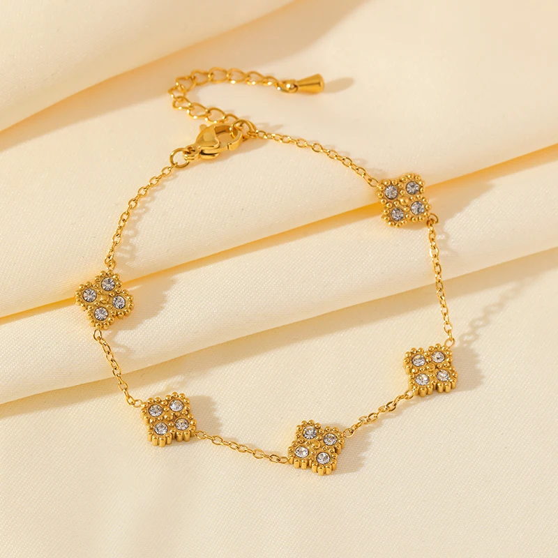 EILIECK 316L Stainless Steel Flower Clover Zircon Bracelet For Women Girl 2025 NewTrendy Wrist Chain Waterproof Jewelry Gift