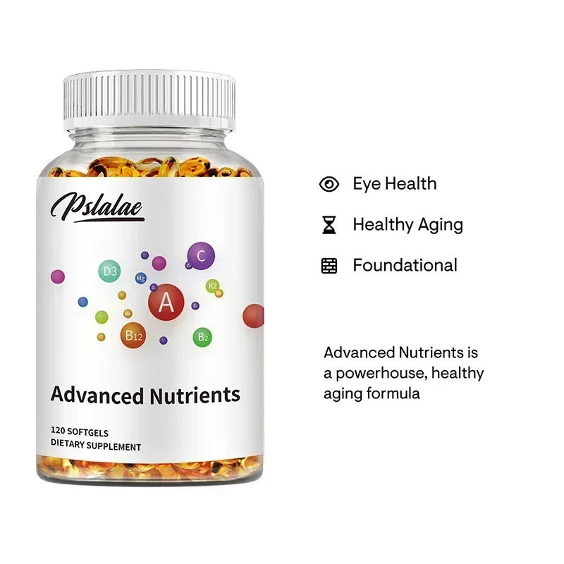 كبسولات المغذيات المتقدمة - مكافحة الشيخوخة، الشيخوخة الصحية، تحسين الذاكرة والتركيز، صحة العين - 120 كبسولة ﻿