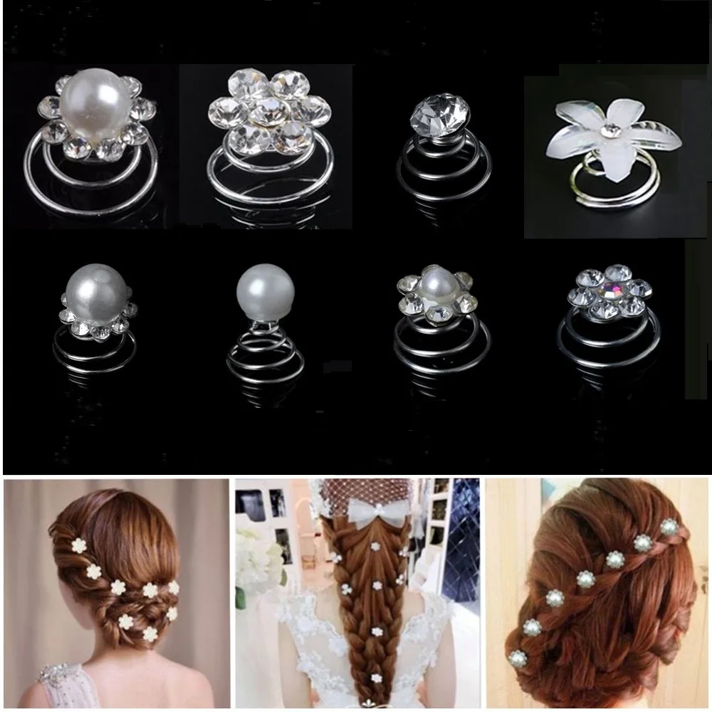 

12 шт., свадебный головной убор, модный хрустальный жемчужный цветок, спиральные заколки для волос, зажимы для невесты, свадебный головной убор, аксессуары для волос для девочек