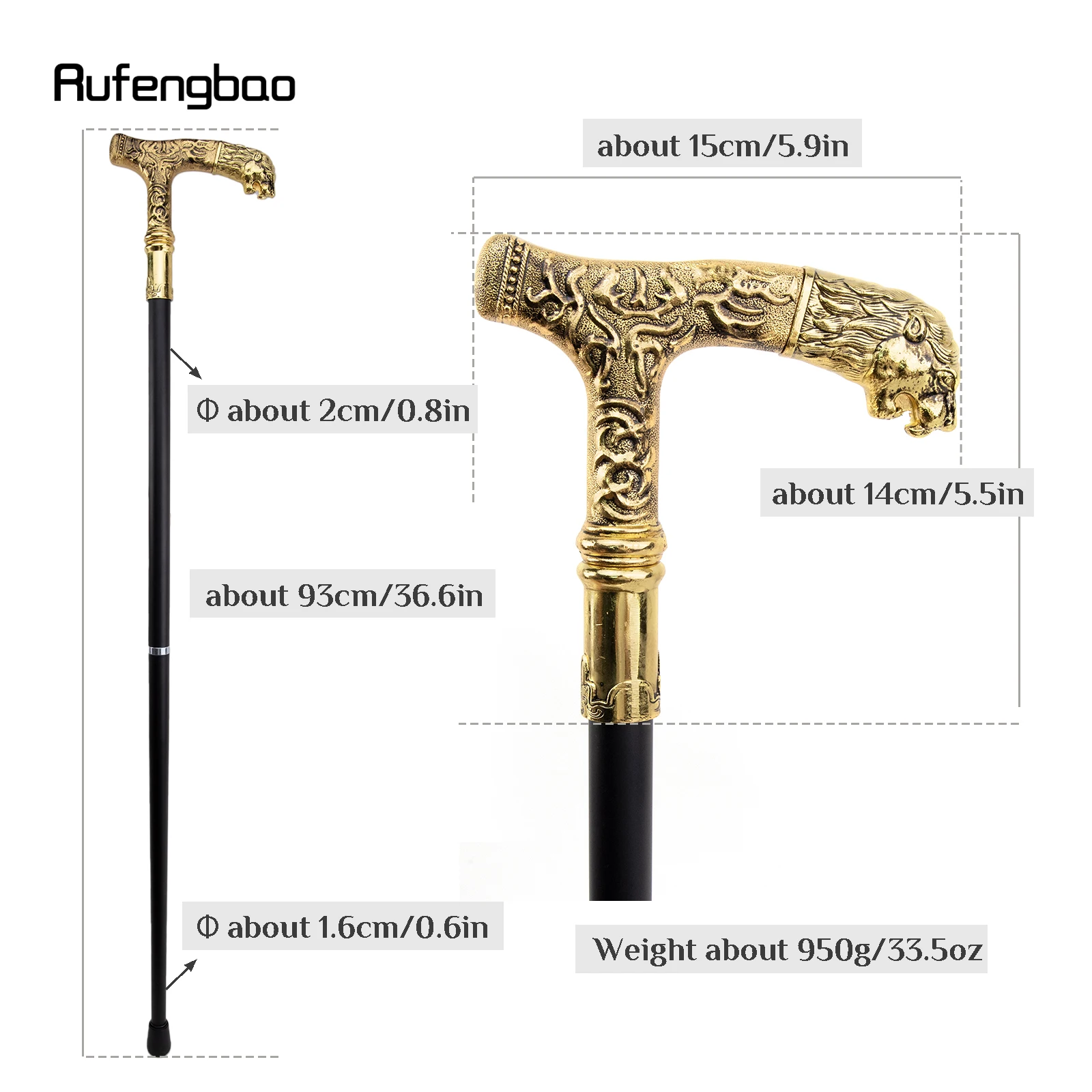 Golden Lion Handle Luxury Pattern Walking Stick Party Fashion Elegant Walking Stick Decorative Cospaly Cane Knob Crosier 90cm