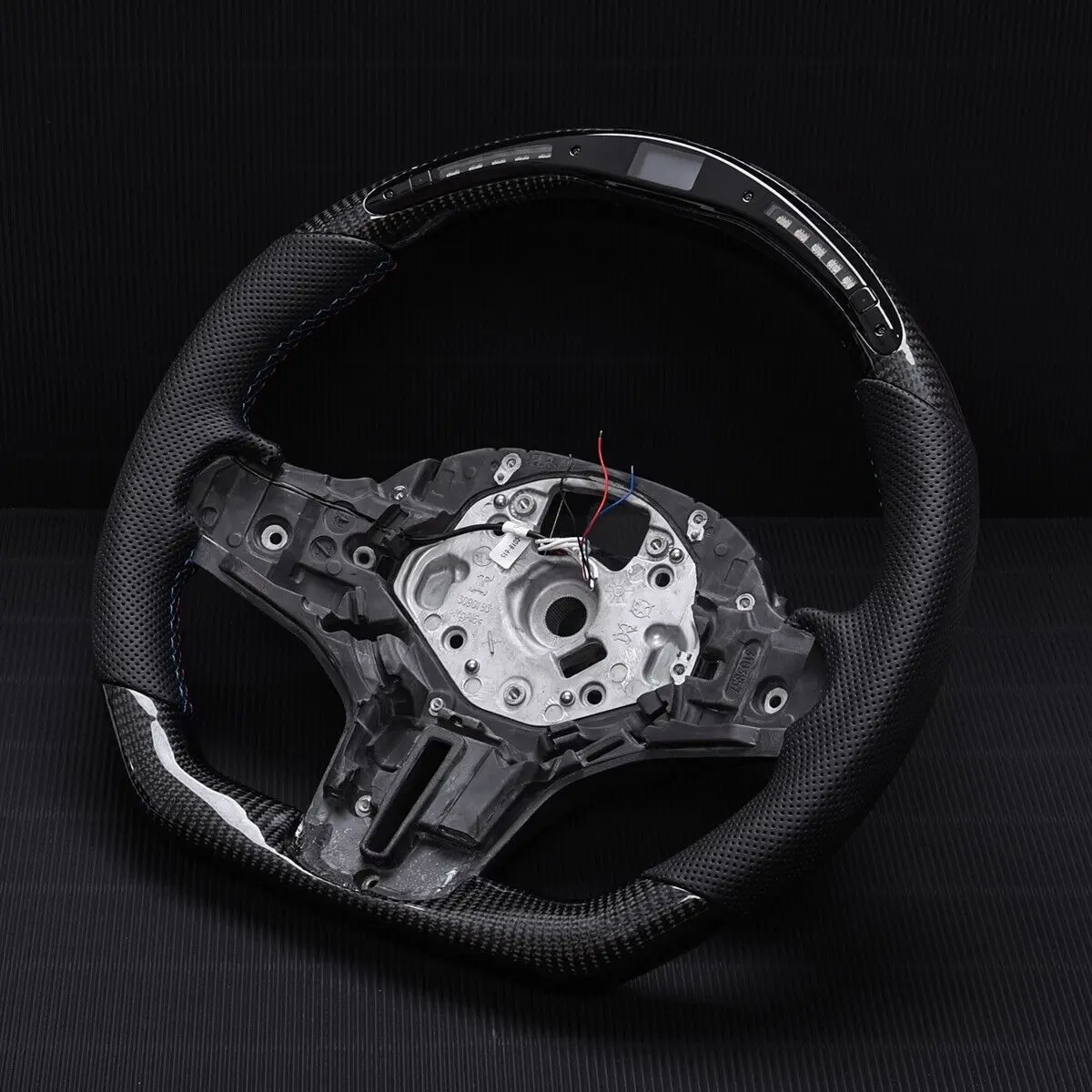 Custom Real Carbon Fiber LED Sport Steering Wheel Compatible with BMW G30 G31 G32 G01 G02, Aftermarket Racing Wheel with LED RPM