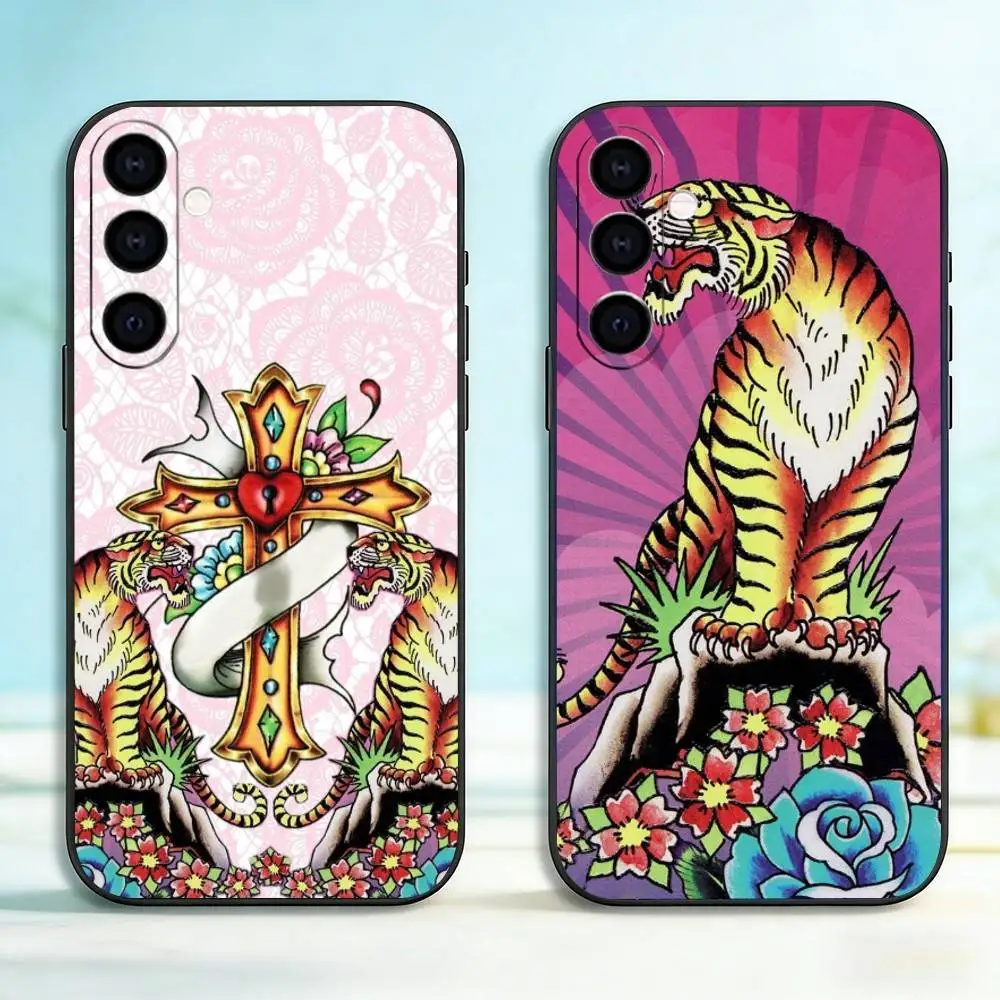 Funda de teléfono de moda E-Ed Hardy Brands para Samsung Galaxy A73, A72, A71, A70, A53, A52, A51, otras fundas negras suaves
