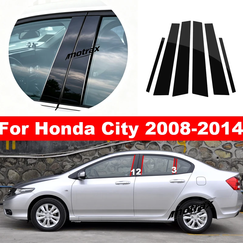 6 PCS Car PC Pillar Posts Door Window Trim BC Column Sticker Cover for Honda City 2008-2014 Decoration Accessories
