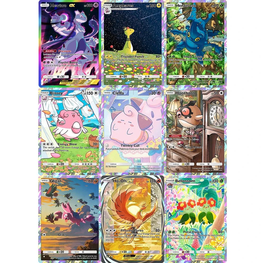 

Карманная карта покемонов «сделай сам», «Мудрость моря и небо» — EX Mewtwo Gligar Ho-Oh Hoothoot Blissey TCG, игровая коллекционная карта