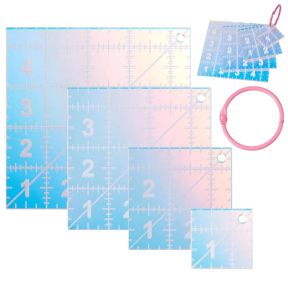 4 Größen Quilten Acryl Vorlage 4 Quadrat schillernde Farben Quilten Lineal Stoff Nähen Schneiden Lineal DIY Vorlage Werkzeug