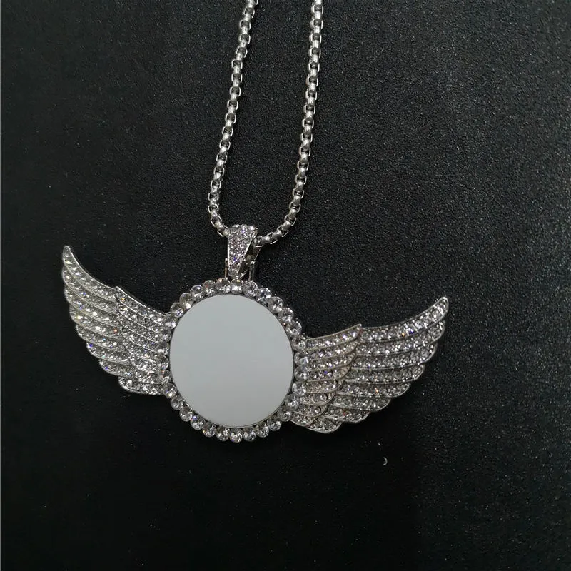 

sublimation blank big round angel wings photo necklaces pendants fashion hot transfer printing blank consumables 20pieces/lot