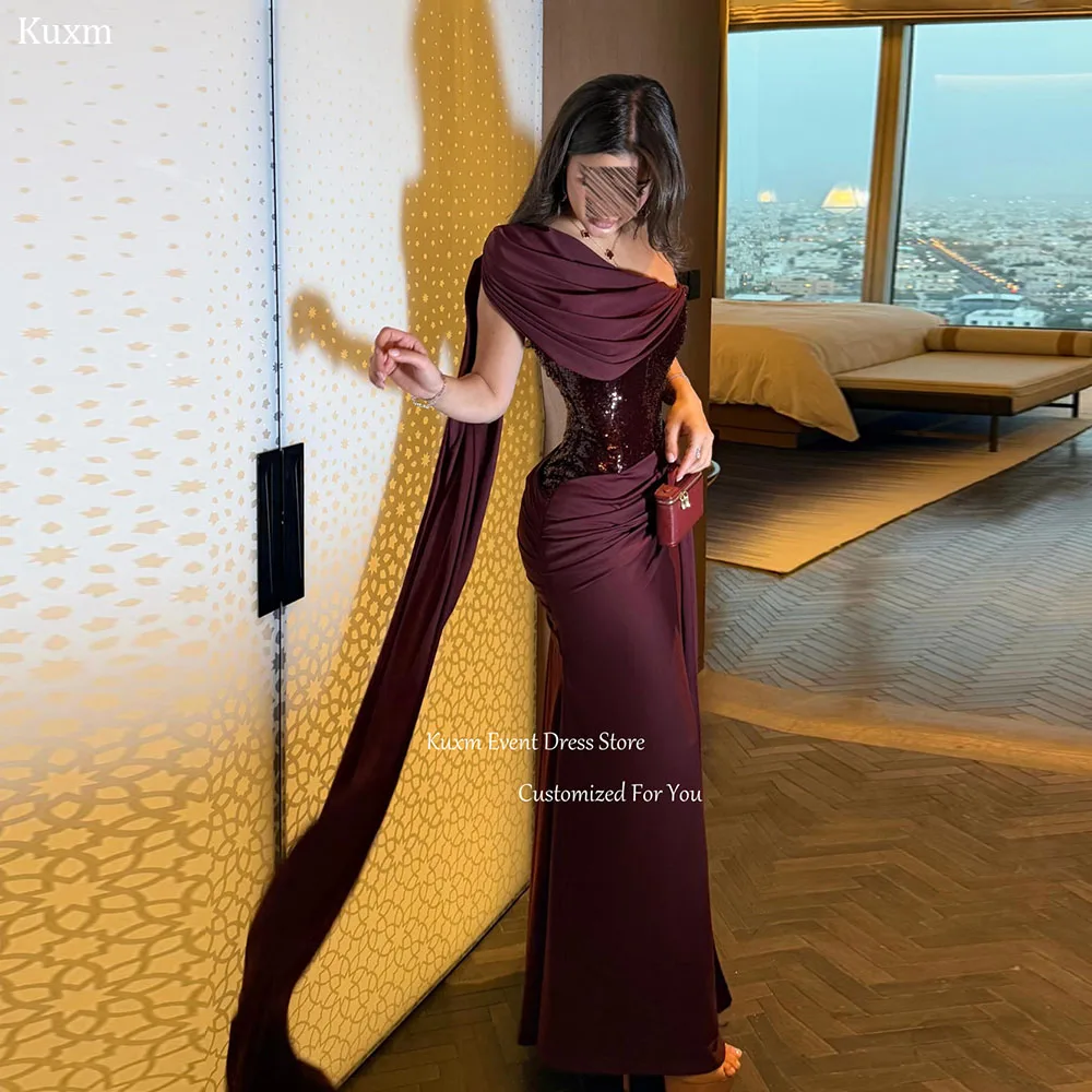 Image of Kuxm Elegantes trägerloses Meerjungfrau-Abendkleid, One-Shoulder-Kleid aus Satin, formelles Partykleid, mit Pailletten besetzt, bodenlang, Vestido Novia, individuell gestaltet
