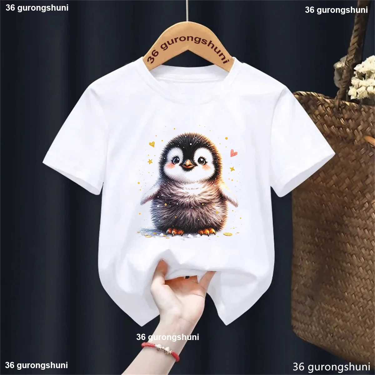 T-shirt à manches courtes pour filles et garçons, vêtements pour enfants Kawaii, chemise Harajuku, imprimé PenEcolAnimal, interconnexion, paillettes, été