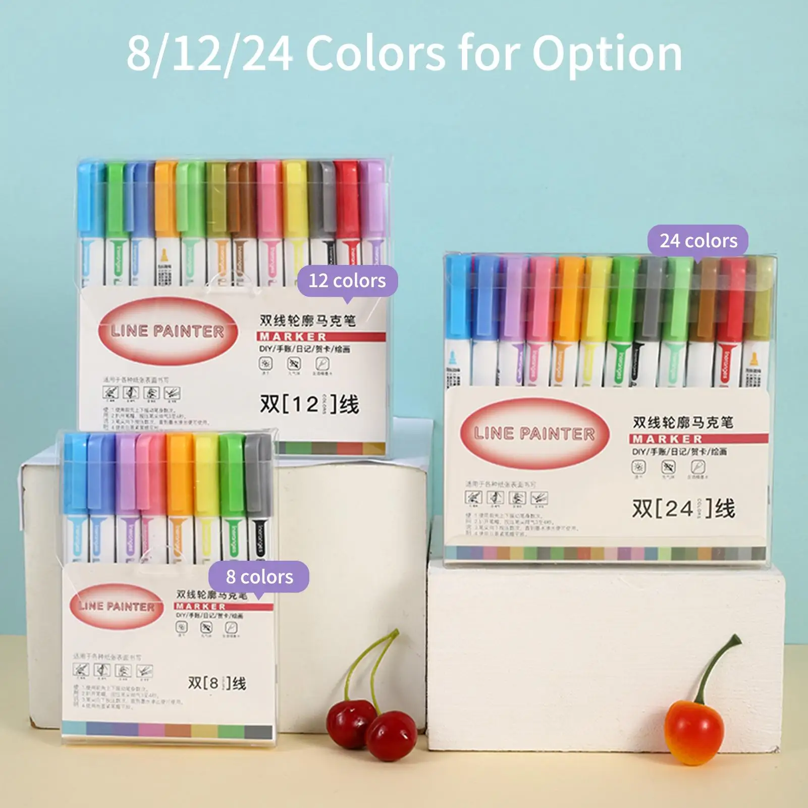 8 Colors Double Line Coloring Markers Outline Paint Pens 2.0mm Tip DIY Scrapbooking for Artists