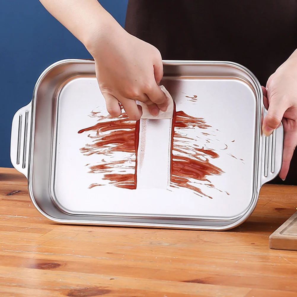 

Прямоугольная тарелка из нержавеющей стали с двойными ушками на гриле для духовки, микроволновой печи, выпечки на пару, суши, пасты, сервировки