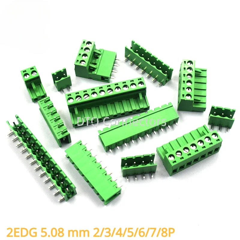 2/3/4/5/6/7/8/9/10/12 Pin 2EDG 5.08mm Right Angle PCB Screw Terminal Block Wire Connector Plug Pin 5.08mm Pitch Header Sockets