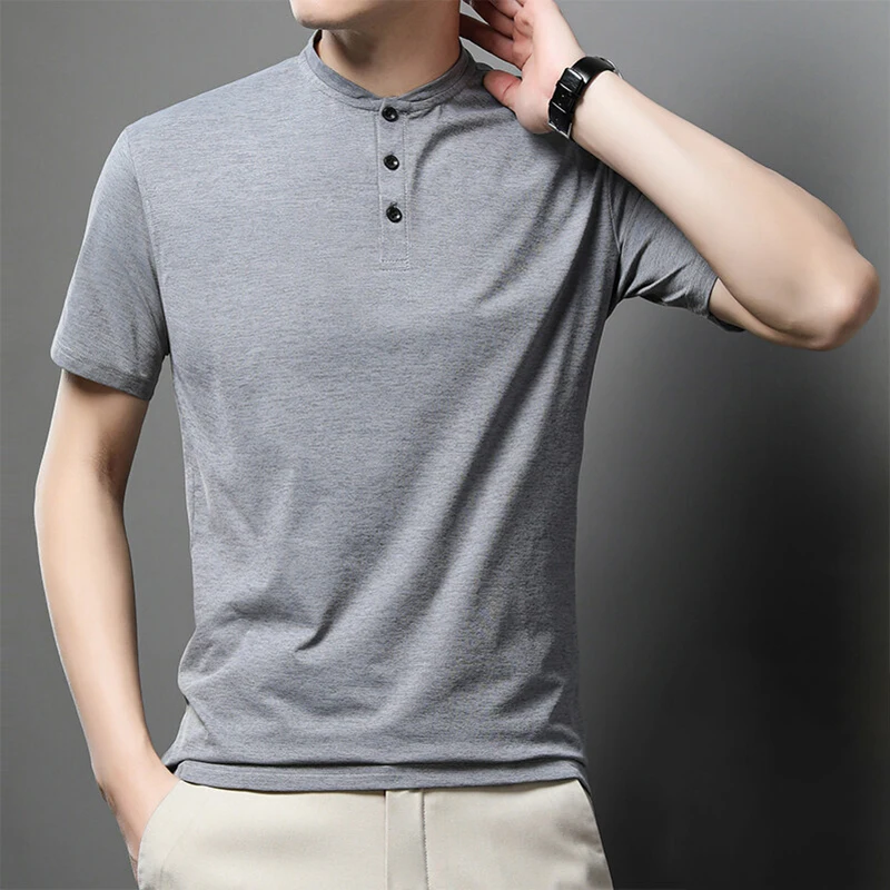 

Fashion O-Neck Button Solid Color T-Shirt Men's Clothing 2024 Spring Summer New Oversized Casual Pullovers All-match Tee Shirt