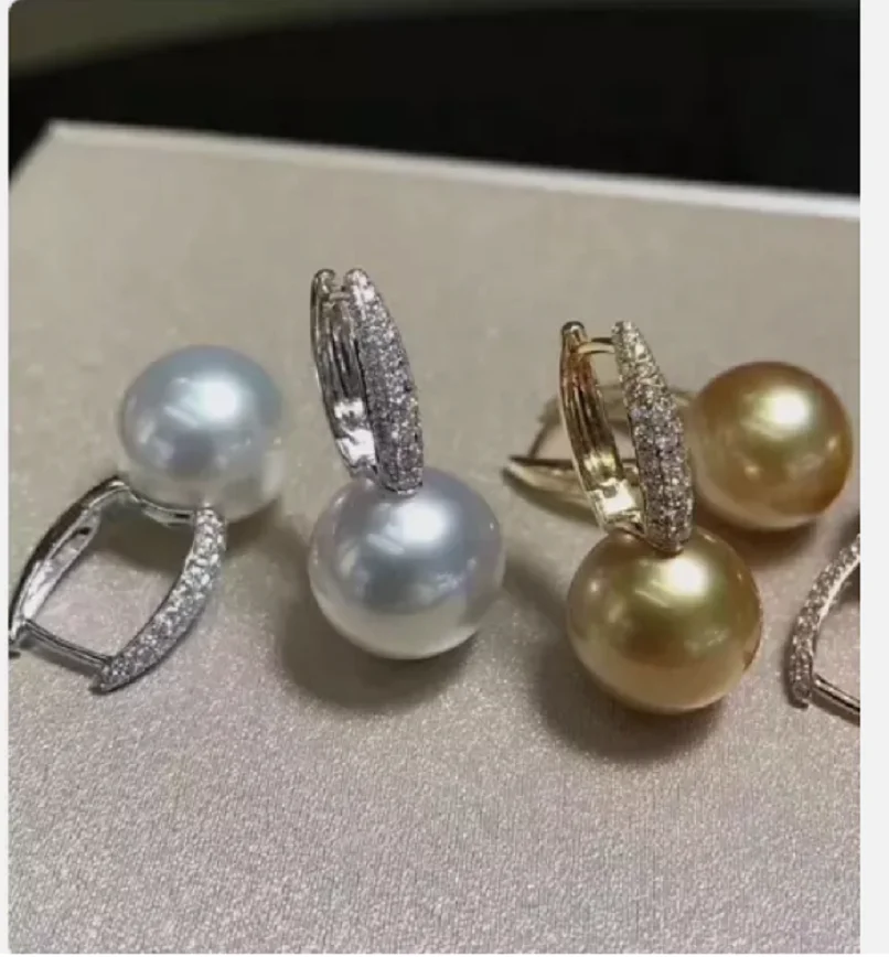 

REAL HUGE NATURAL AAAA 10-11MM WHITE SOUTH SEA ROUND PEARLS EARRINGS 925s