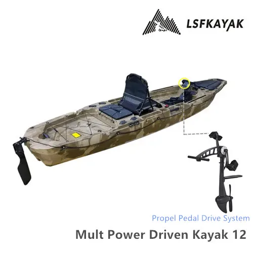 12FT Multifunctional Fishing Kayak Professional Canoe with Electric Motorized or Propel Pedal Drive or Fin Pedal for Fishing