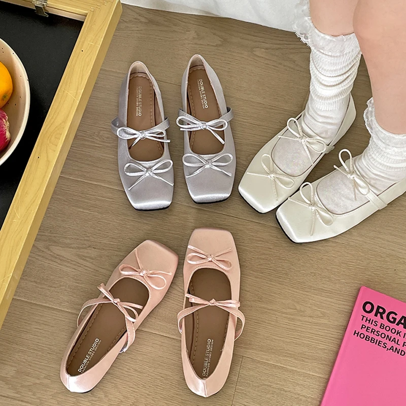 Frühling Schmetterling-knoten Frauen Mary Jane Schuhe Komfort Weiche Sohle Wohnungen Damen Casual Kleid Ballerina Schuhe