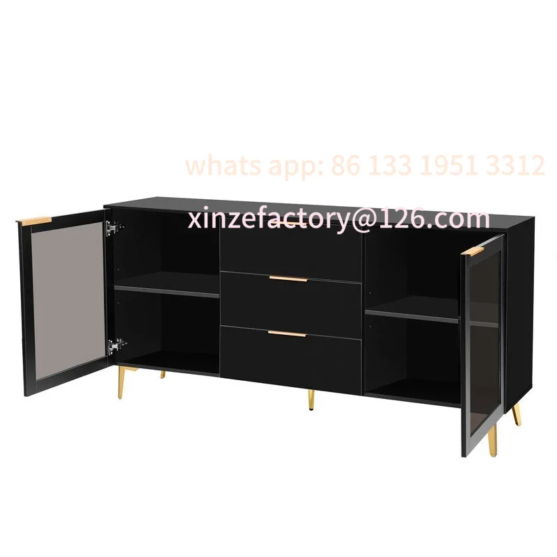 

Customizable 2025 Unique Design Classic Black Locker 2 Glass Visible Cabinet Door 3 Drawer
