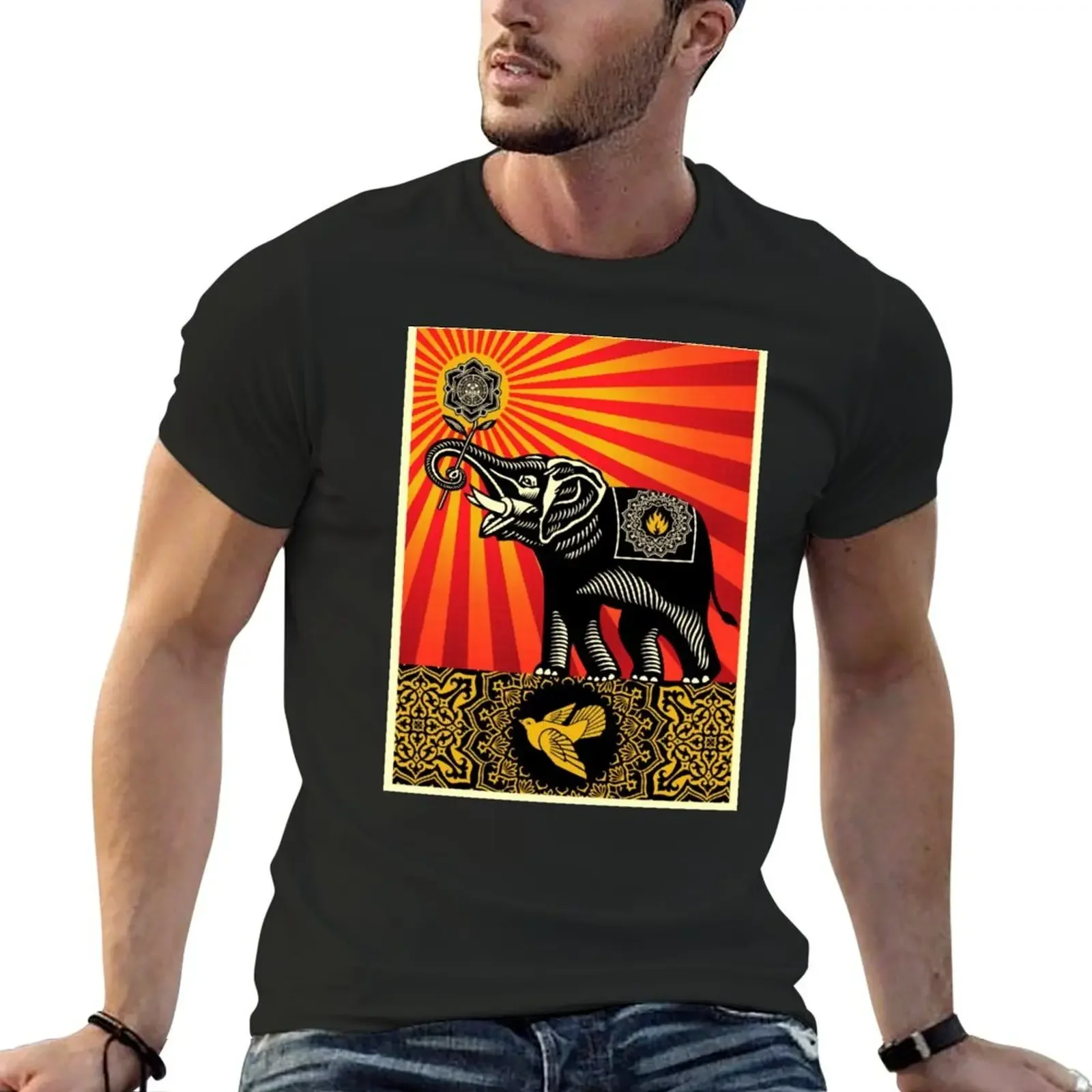 Shepard Fairey Elephant T-Shirt boys whites designer shirts quick-drying blacks funny t shirts for men